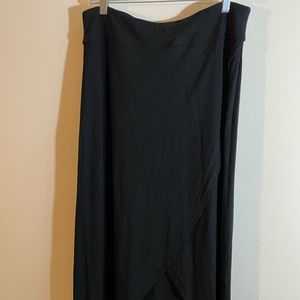 Athleta Front Wrap Ribbon Skirt Midi Length Soft Jersey - Black